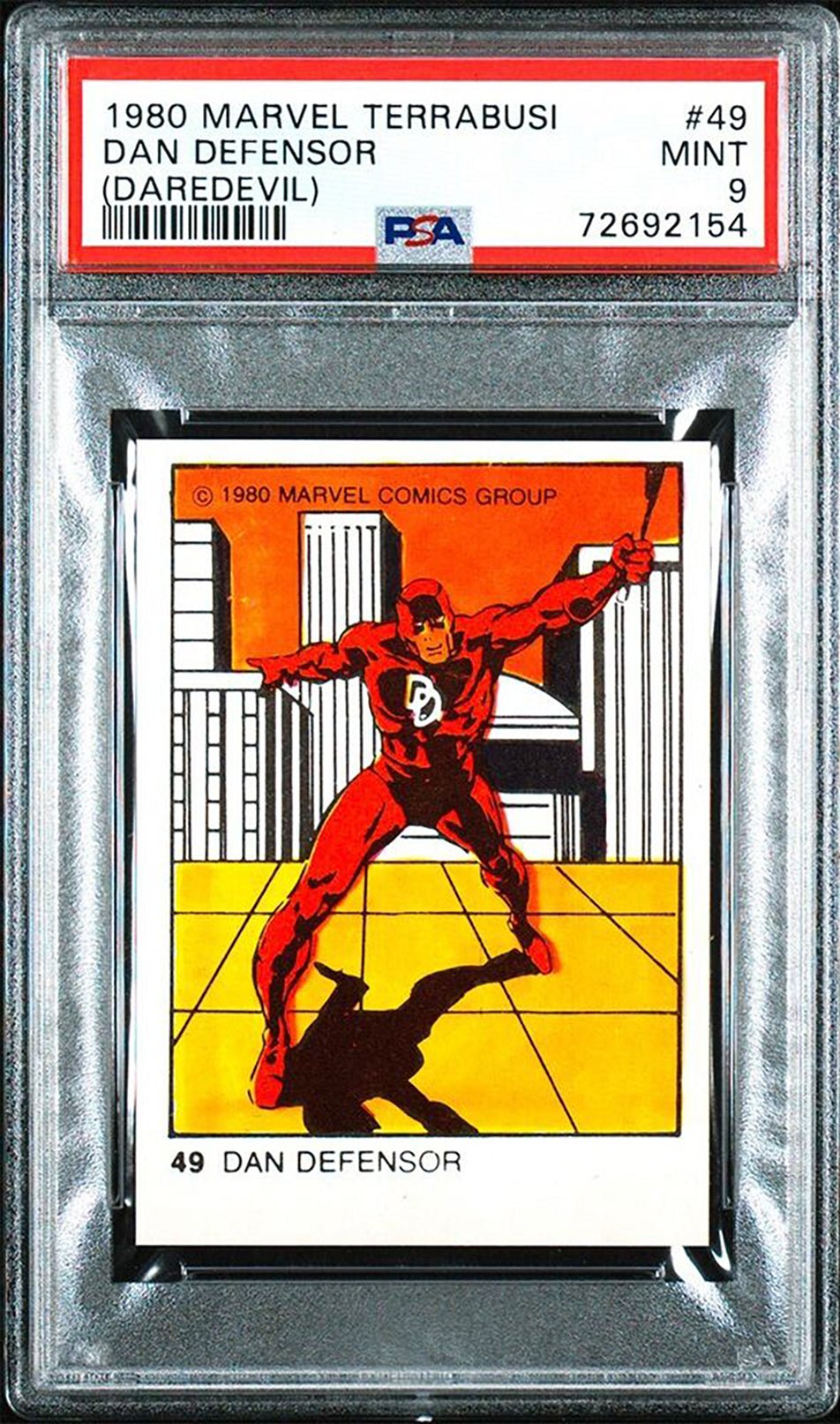 DAREDEVIL PSA 9 1980 Terrabusi Marvel Super Heroes #49 C1 Marvel Base Graded Cards - Hobby Gems