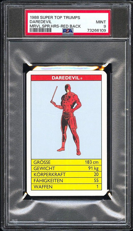 DAREDEVIL PSA 9 1988 Super Top Trumps Marvel Super Heroes Red Back C2 Marvel Base Graded Cards - Hobby Gems