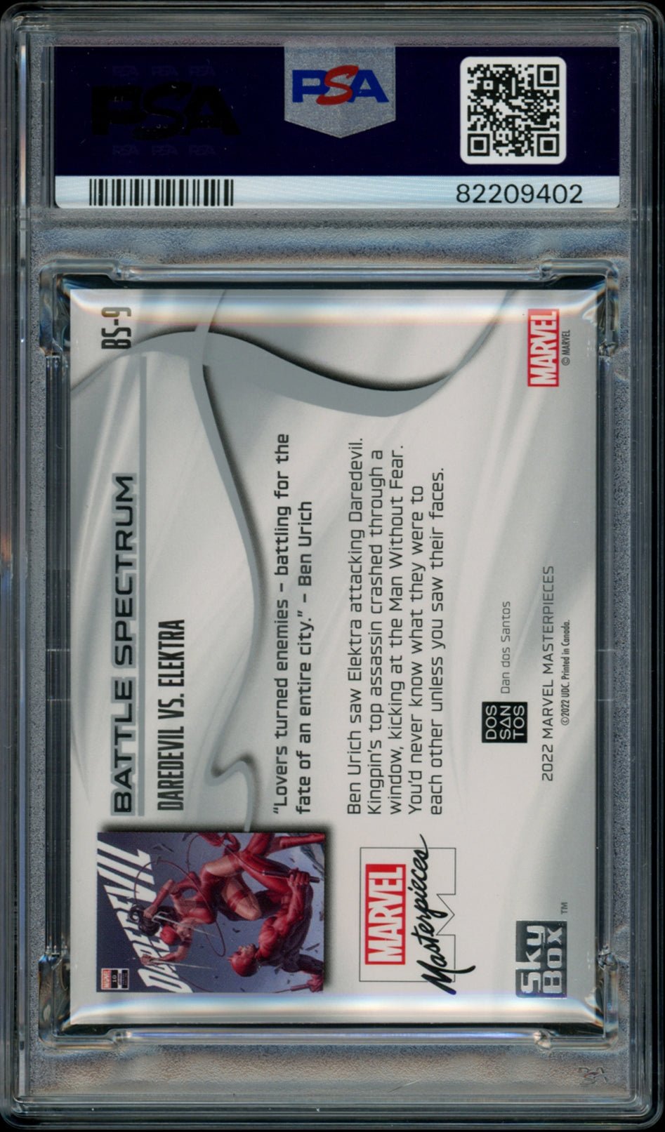 DAREDEVIL vs ELEKTRA PSA 9 2022 UD Marvel Masterpieces Battle Spectrum #BS9 Marvel Graded Cards Insert - Hobby Gems