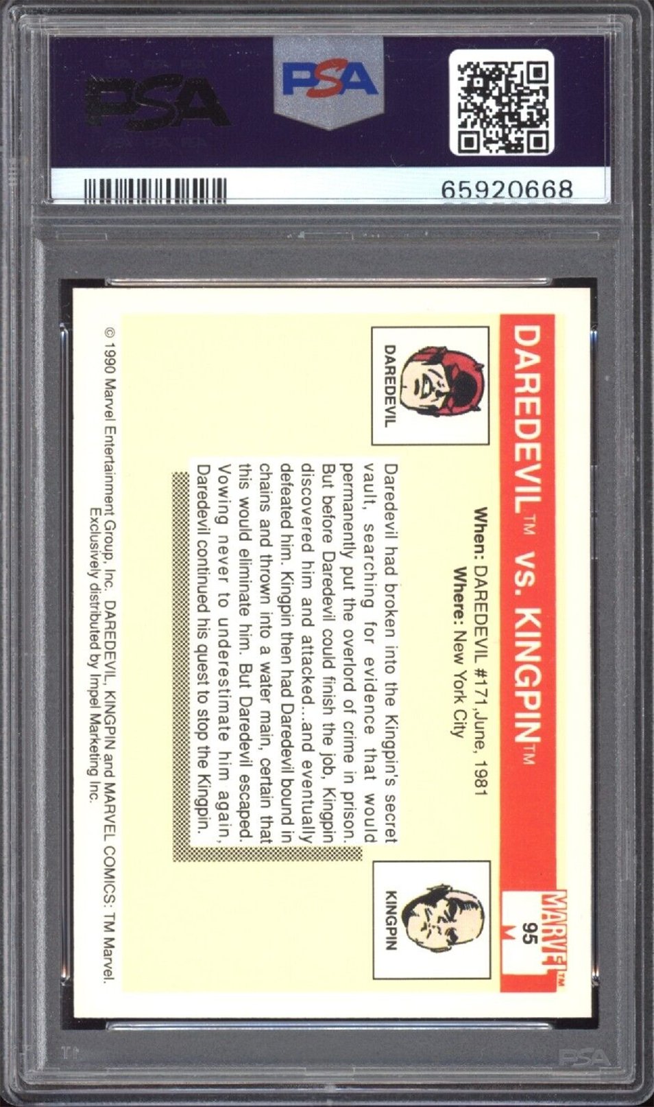 DAREDEVIL vs KINGPIN PSA 7 1990 Marvel Universe #95 Marvel Base Graded Cards - Hobby Gems