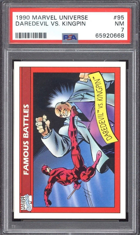 DAREDEVIL vs KINGPIN PSA 7 1990 Marvel Universe #95 Marvel Base Graded Cards - Hobby Gems