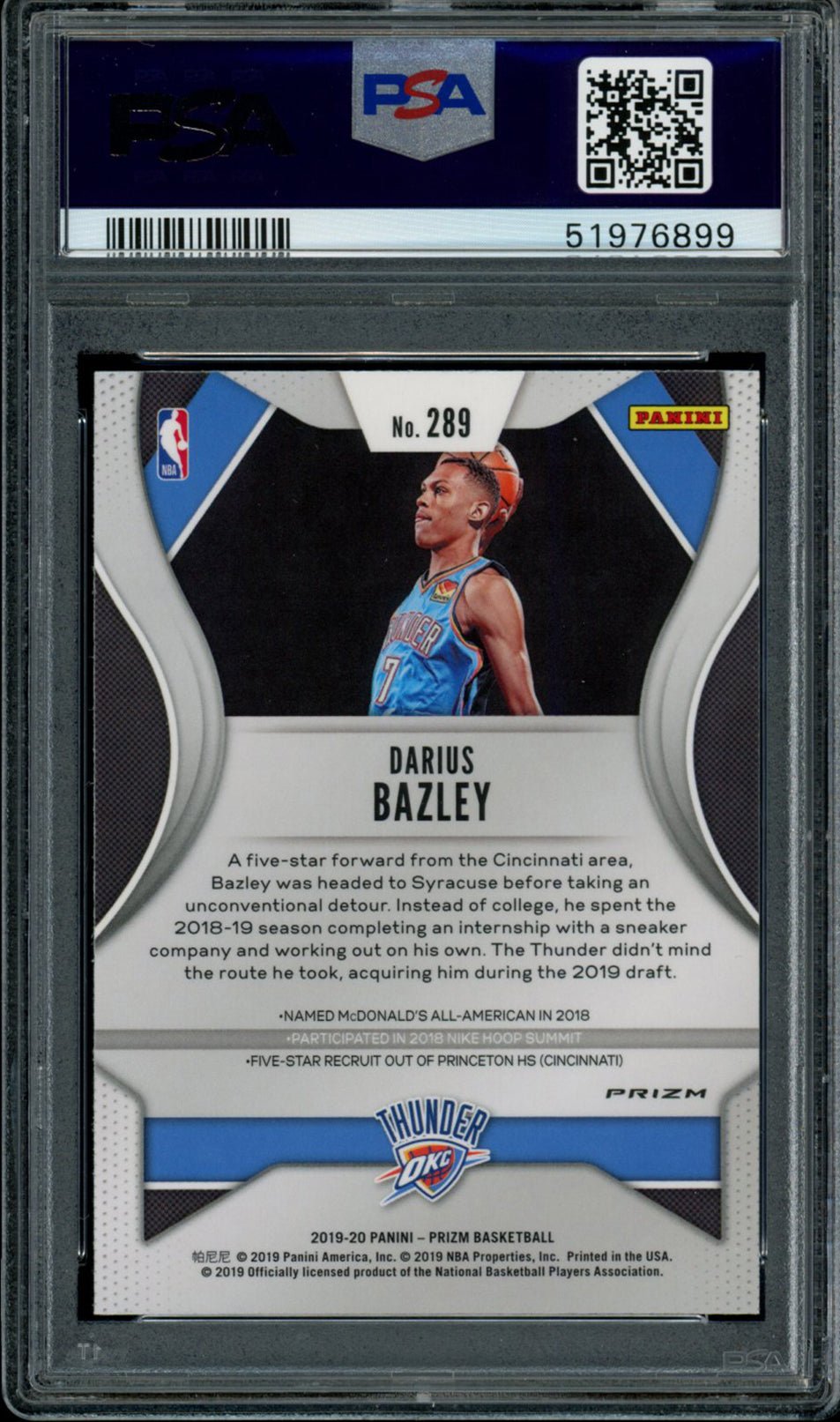 DARIUS BAZLEY PSA 10 2019-20 Panini Prizm RC Red White Blue Prizm #289 Basketball Graded Cards Parallel RC - Hobby Gems