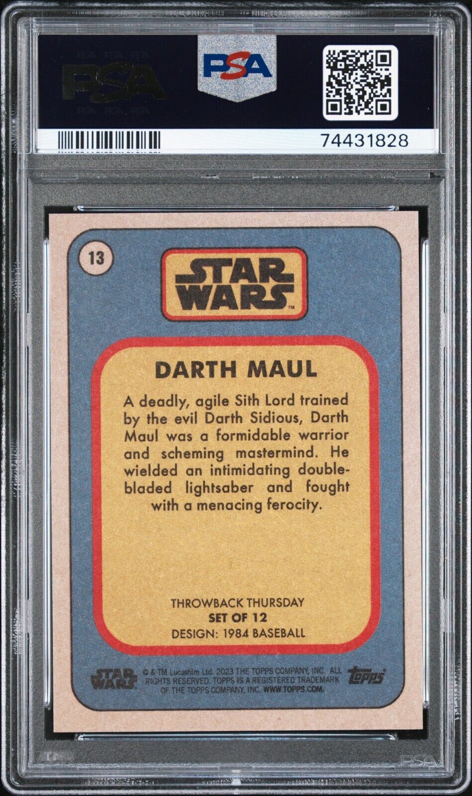 DARTH MAUL PSA 9 2023 Topps Star Wars Throwback Thursday TBT #13 C4 Star Wars Base Graded Cards - Hobby Gems