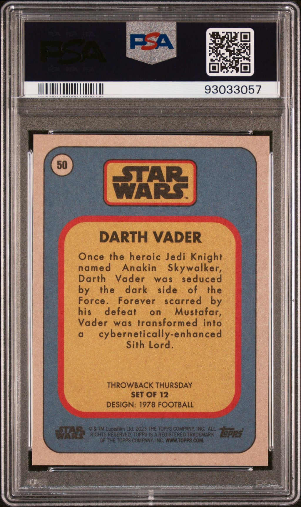 DARTH VADER PSA 10 2023 Topps Star Wars Throwback Thursday TBT #50 C4 Star Wars Base Graded Cards - Hobby Gems