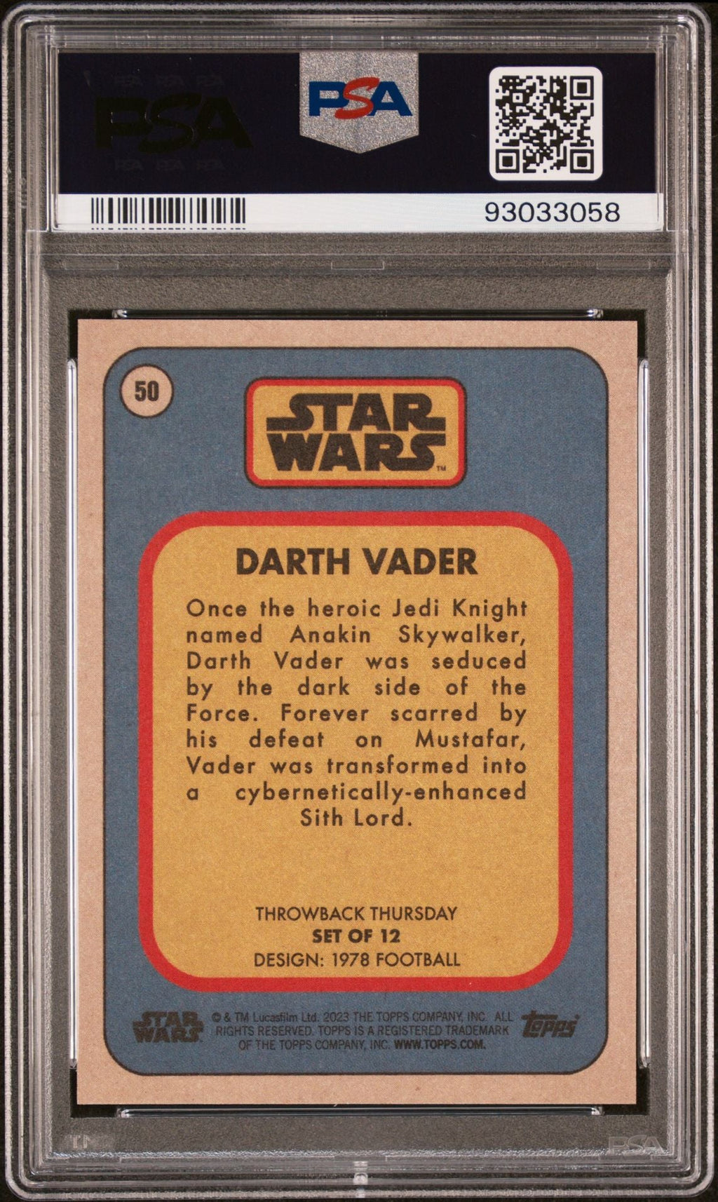 DARTH VADER PSA 10 2023 Topps Star Wars Throwback Thursday TBT #50 C5 Star Wars Base Graded Cards - Hobby Gems