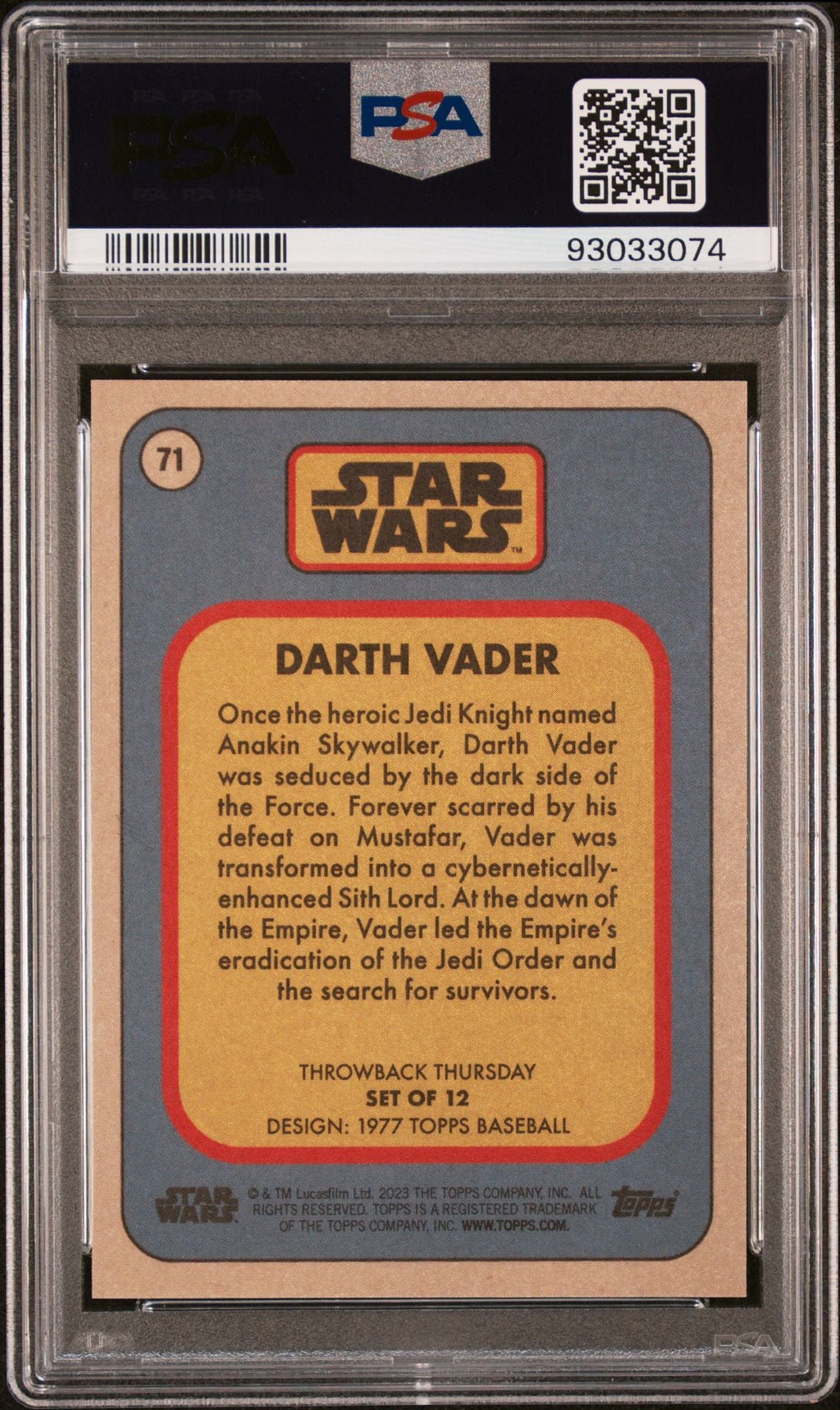 DARTH VADER PSA 10 2023 Topps Star Wars Throwback Thursday TBT #71 C1 Star Wars Base Graded Cards - Hobby Gems