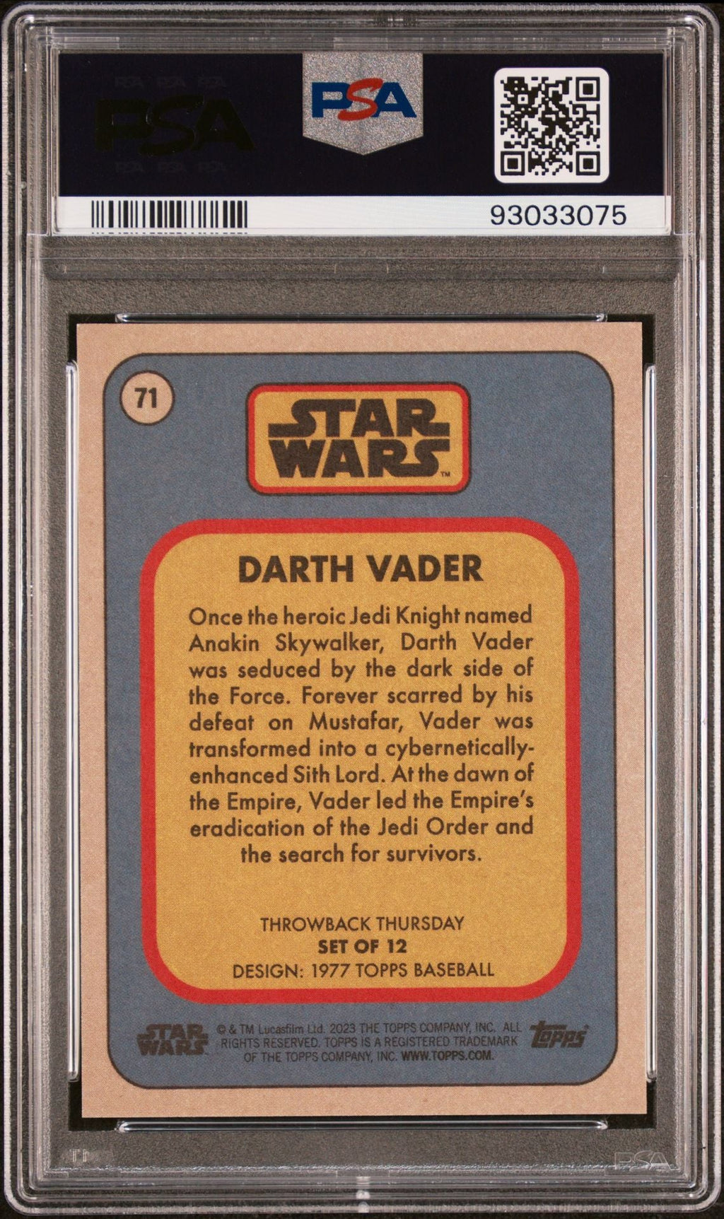 DARTH VADER PSA 10 2023 Topps Star Wars Throwback Thursday TBT #71 C2 Star Wars Base Graded Cards - Hobby Gems