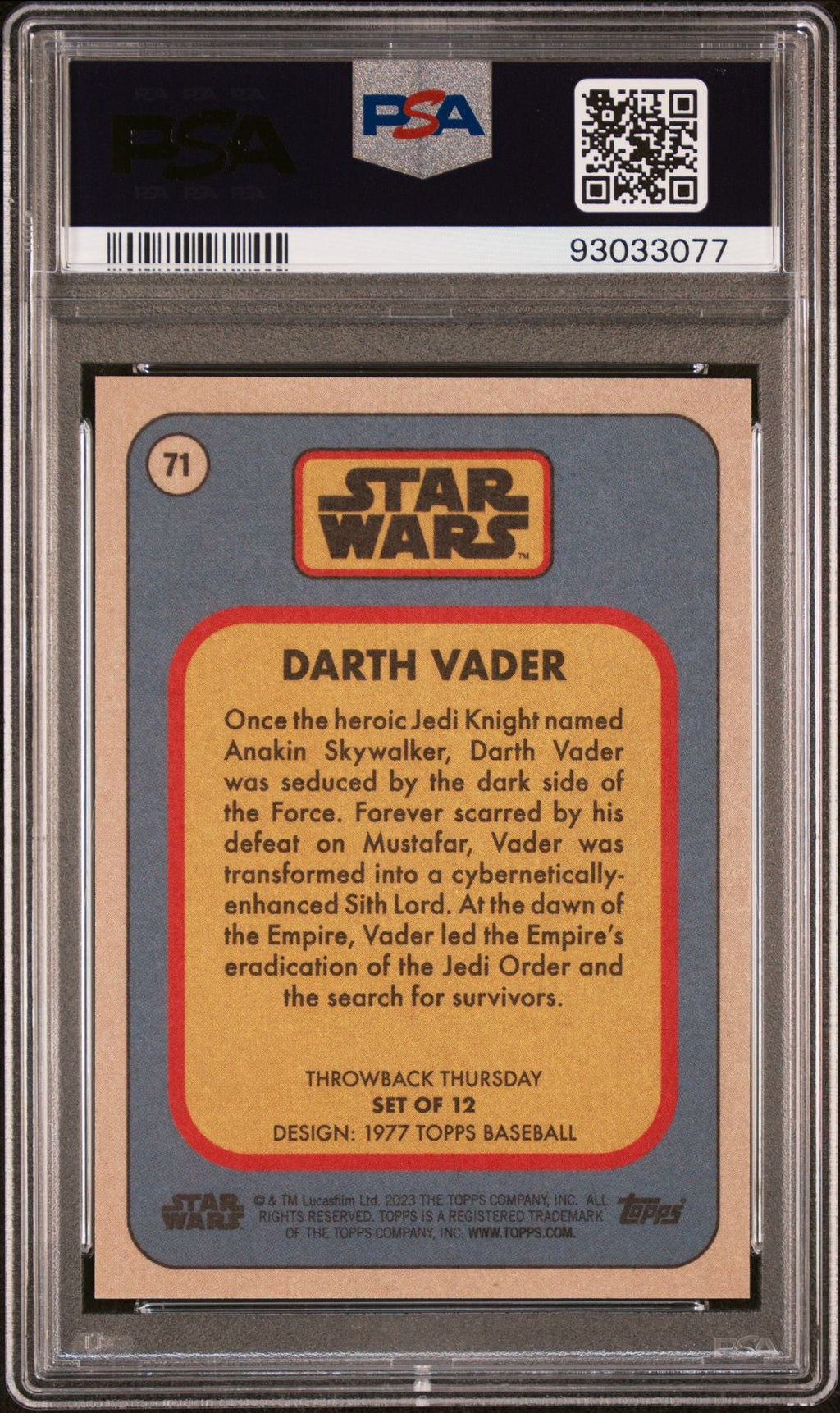 DARTH VADER PSA 10 2023 Topps Star Wars Throwback Thursday TBT #71 C4 Star Wars Base Graded Cards - Hobby Gems