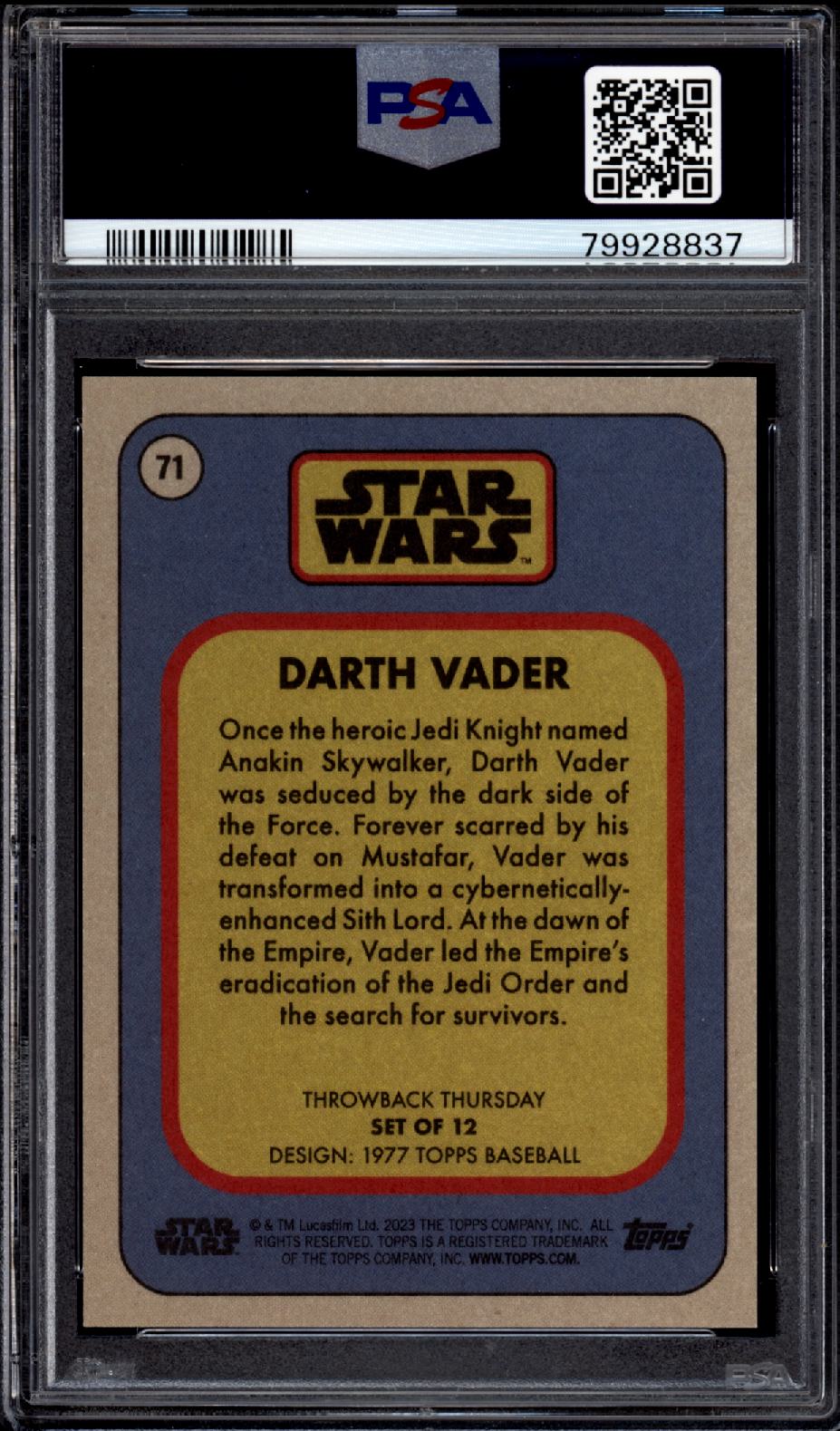 DARTH VADER PSA 10 2023 Topps Star Wars Throwback Thursday TBT #71 Variation Star Wars Graded Cards Insert Short Print - Hobby Gems