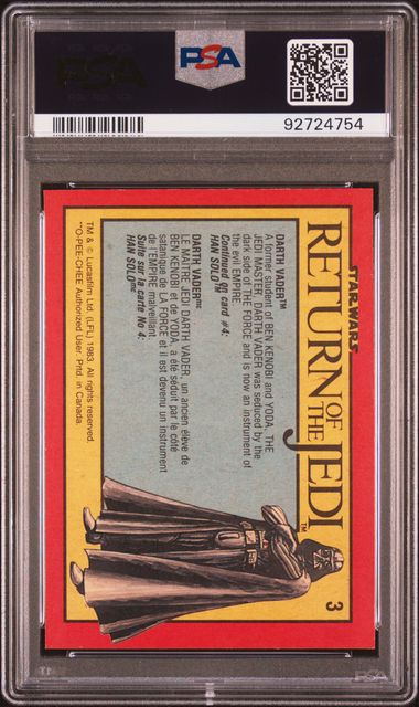 DARTH VADER PSA 8 1983 O - Pee - Chee OPC Star Wars Return of the Jedi #3 Star Wars Base Graded Cards - Hobby Gems