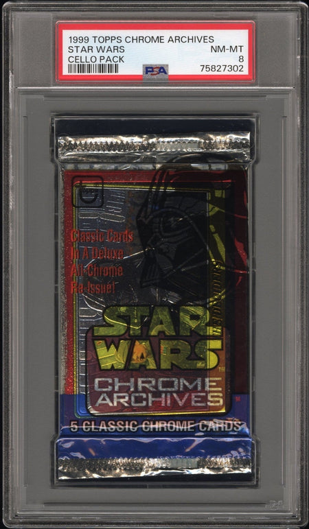 DARTH VADER PSA 8 1999 Star Wars Chrome Archives Cello Pack Vader on Top of Pack Star Wars Graded Packs - Hobby Gems