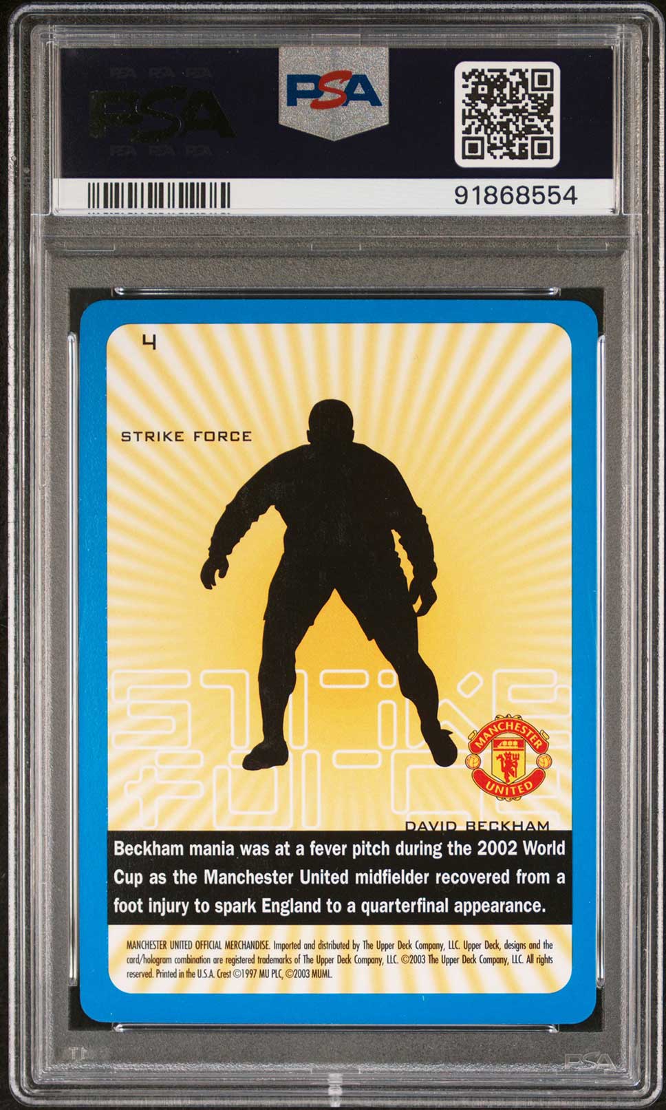 DAVID BECKHAM PSA 9 2003 Upper Deck Manchester United Strike Force #4 Soccer Base Graded Cards - Hobby Gems