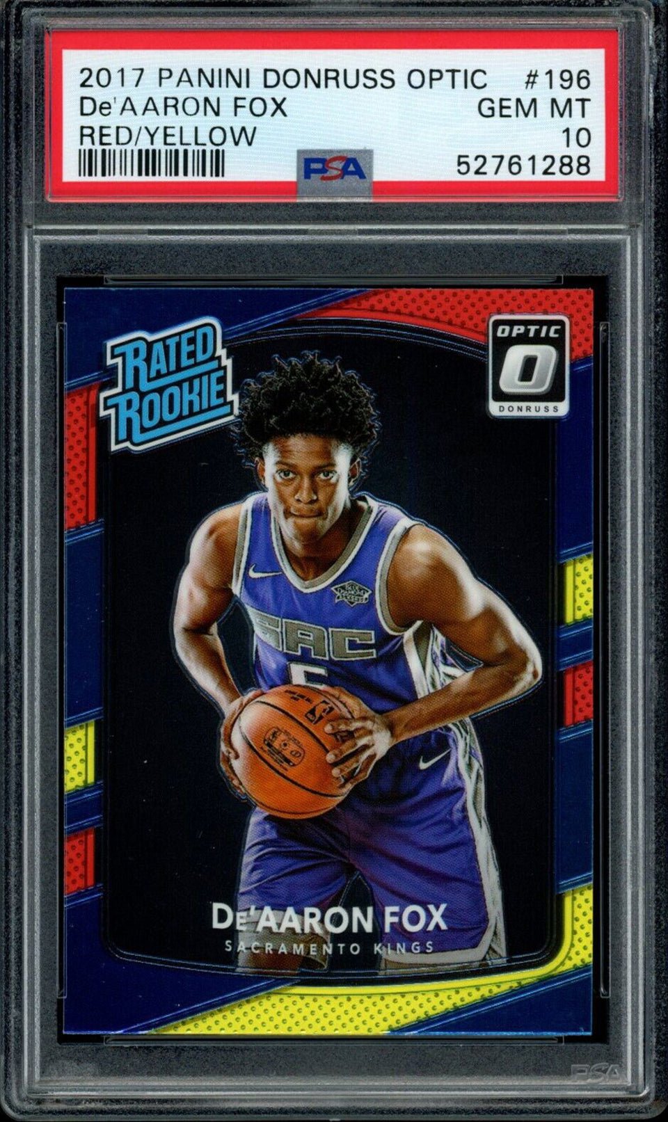 De'AARON FOX PSA 10 2017-18 Panini Donruss Optic RC Red Yellow #196 Basketball Base Graded Cards Parallel - Hobby Gems