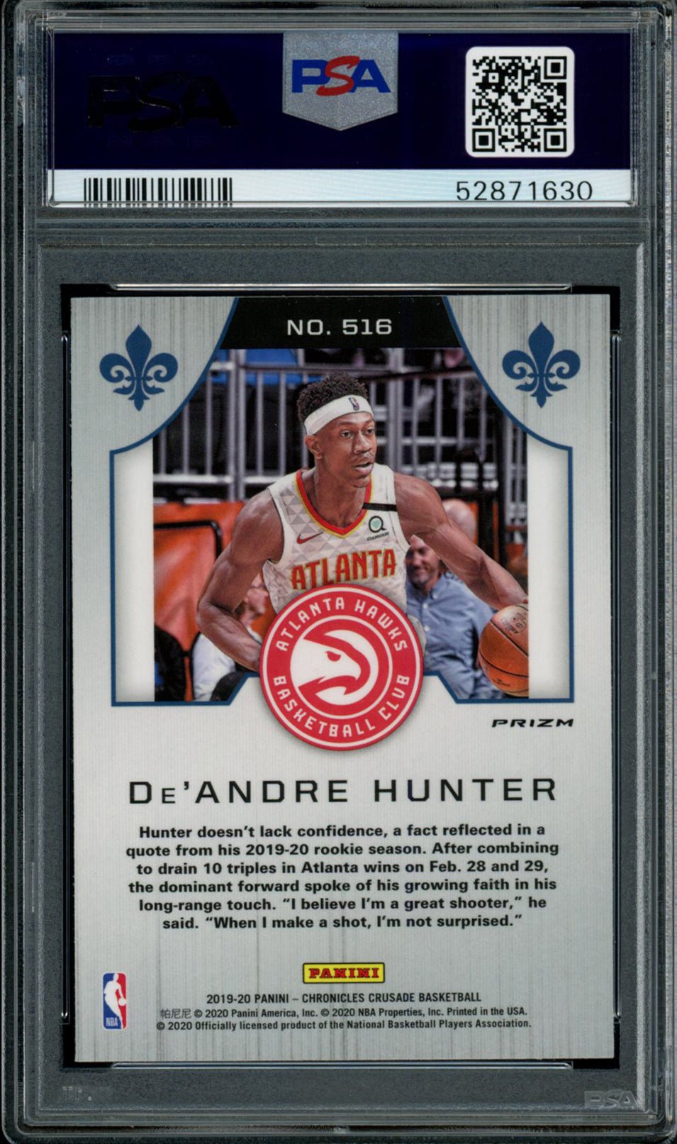 DE'ANDRE HUNTER PSA 10 2019-20 Panini Chronicles Crusade Bronze Prizm #516 SSP Basketball Graded Cards Parallel RC - Hobby Gems