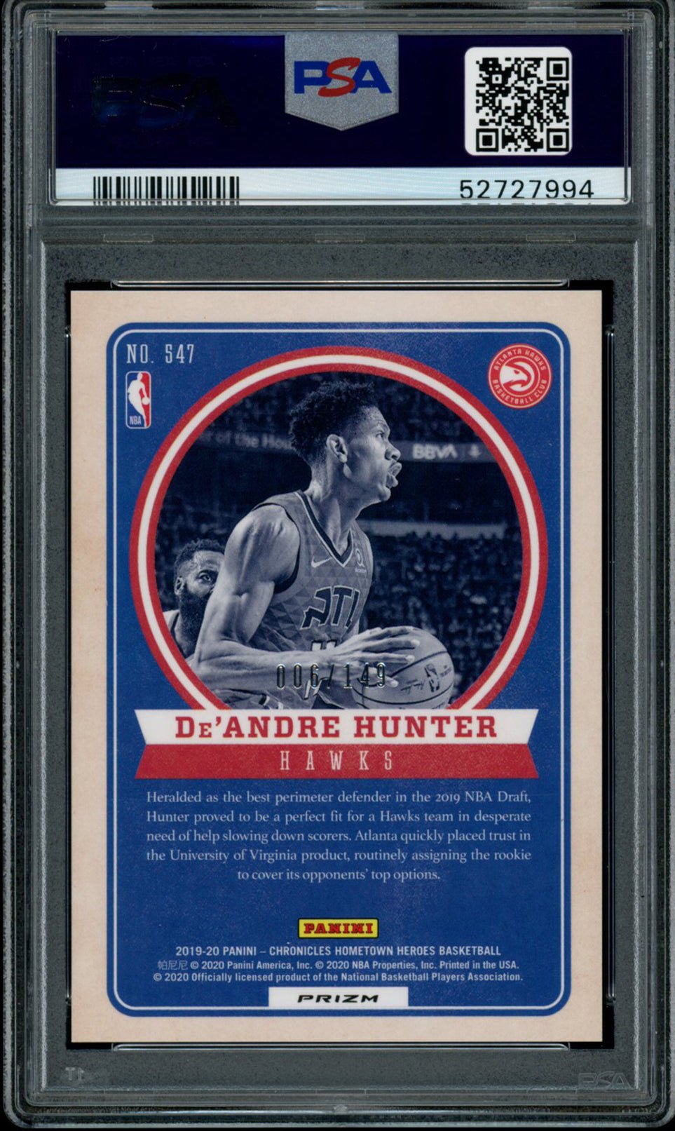 DE'ANDRE HUNTER PSA 10 2019-20 Panini Chronicles Hometown Heroes Red Prizm #547 6/149 Basketball Graded Cards Parallel RC - Hobby Gems