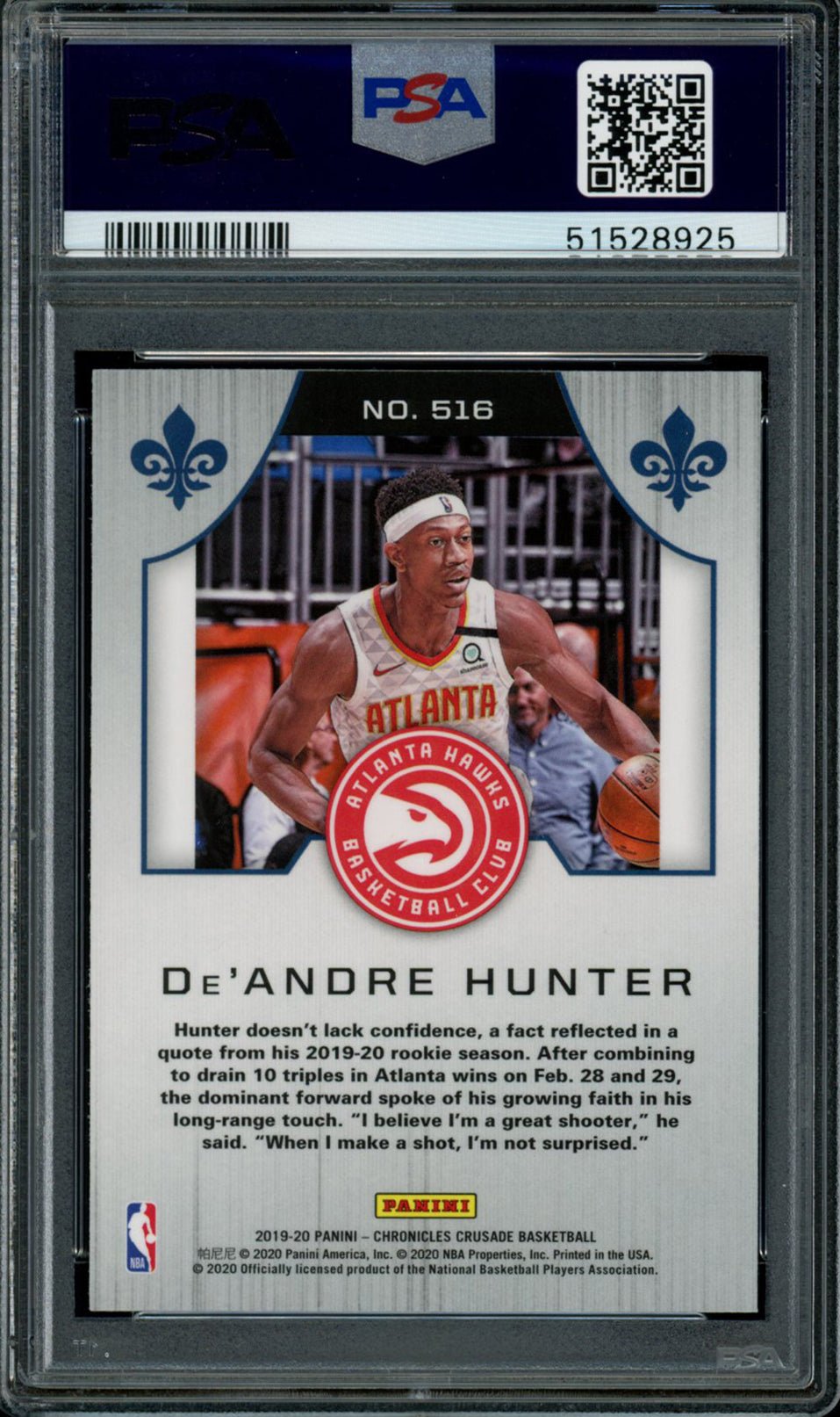 DE'ANDRE HUNTER PSA 10 2019-20 Panini Chronicles RC Crusade #516 Basketball Base Graded Cards RC - Hobby Gems