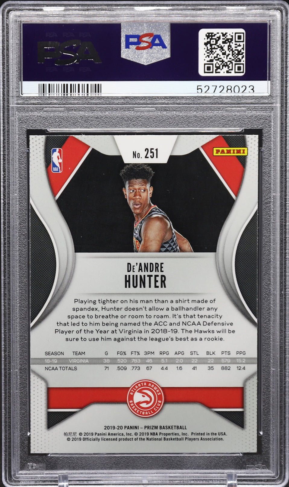 DE'ANDRE HUNTER PSA 10 2019-20 Panini Prizm RC Image Variation #251 Basketball Base Graded Cards Short Print - Hobby Gems