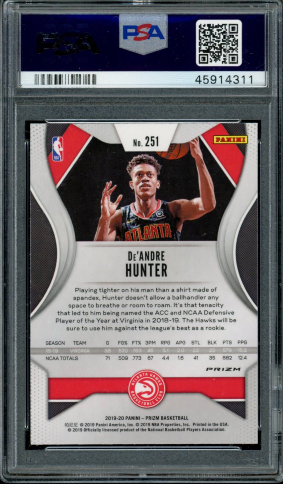 DE'ANDRE HUNTER PSA 10 2019-20 Panini Prizm RC Silver Prizm #251 Basketball Graded Cards Parallel RC - Hobby Gems