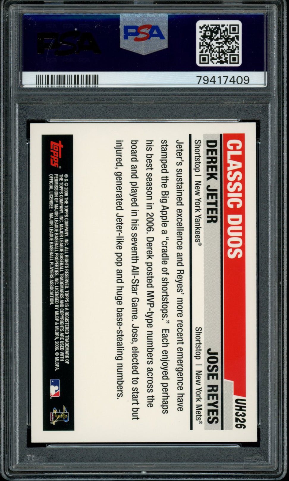 DEREK JETER JOSE REYES PSA 10 2006 Topps Updates & Highlights #UH326 Baseball Base Graded Cards - Hobby Gems