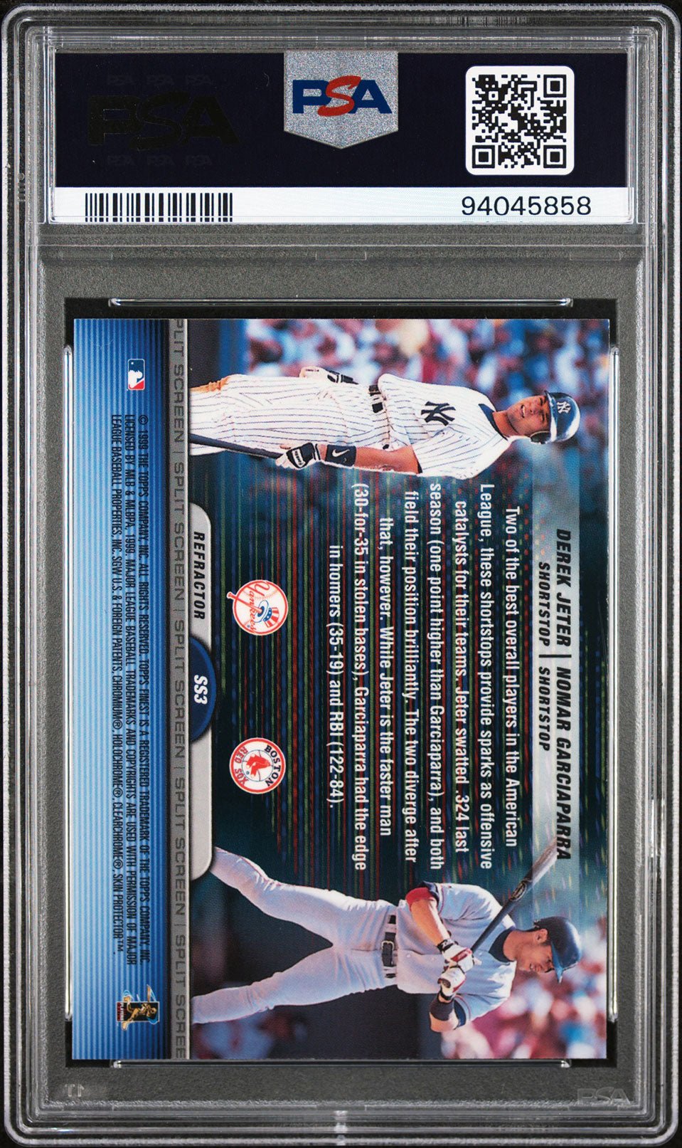 DEREK JETER NOMAR GARCIAPARRA PSA 9 1999 Topps Finest Split Screen Refractor SS3 Baseball Graded Cards Insert Parallel - Hobby Gems