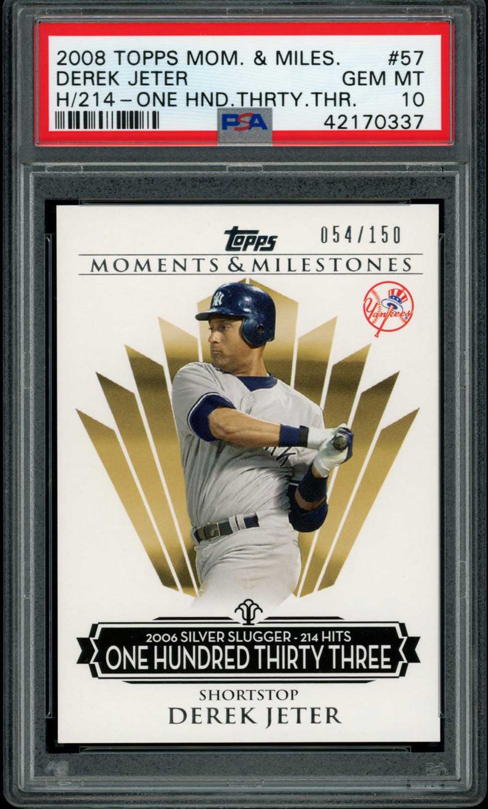 DEREK JETER PSA 10 2008 Topps Moments & Milestones 214 Hits #57 54/150 Baseball Graded Cards Parallel Serial Numbered - Hobby Gems