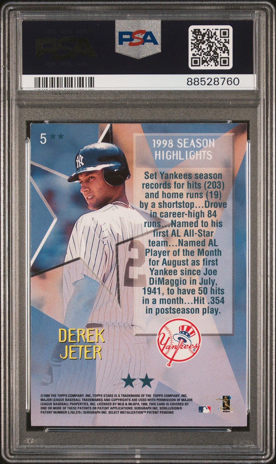 DEREK JETER PSA 8 1999 Topps Stars 2-Stars #5 Baseball Base Graded Cards - Hobby Gems