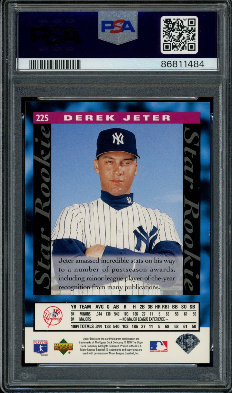 DEREK JETER PSA 9 1995 Upper Deck #225 Baseball Base Graded Cards - Hobby Gems