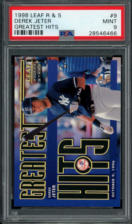 DEREK JETER PSA 9 1998 Leaf Rookies & Stars Greatest Hits #9 2229/2500 Baseball Graded Cards Insert Serial Numbered - Hobby Gems