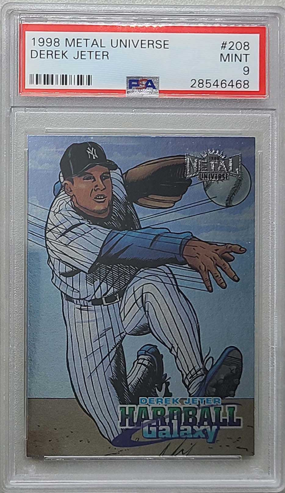 DEREK JETER PSA 9 1998 Metal Universe Hardball Galaxy #208 Baseball Base Graded Cards - Hobby Gems