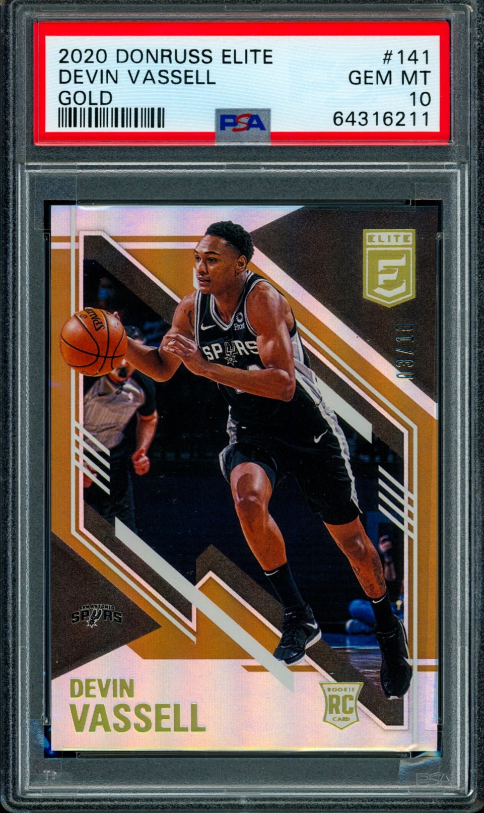 DEVIN VASSELL PSA 10 2020-21 Panini Donruss Elite RC Gold #141 3/10 Basketball Graded Cards Parallel RC - Hobby Gems