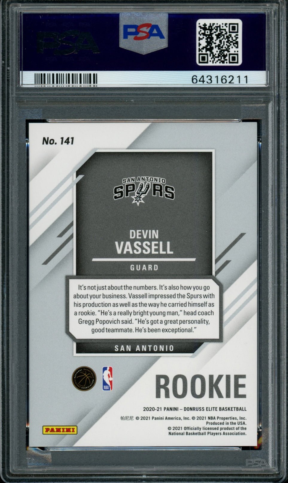 DEVIN VASSELL PSA 10 2020-21 Panini Donruss Elite RC Gold #141 3/10 Basketball Graded Cards Parallel RC - Hobby Gems