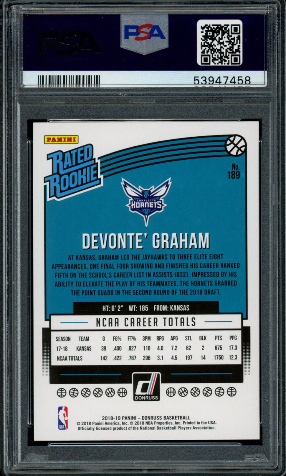 DEVONTE GRAHAM PSA 10 2018-19 Panini Donruss RC #189 Basketball Base Graded Cards RC - Hobby Gems