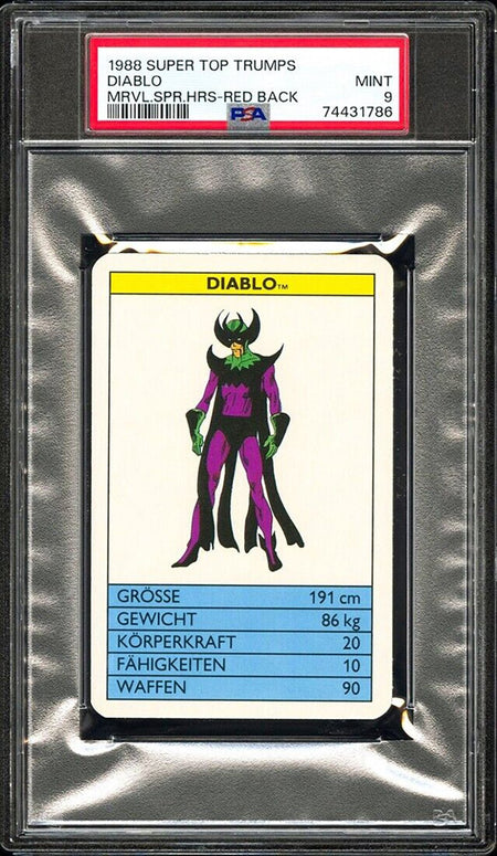 DIABLO PSA 9 1988 Super Top Trumps Marvel Super Heroes Red Back Marvel Base Graded Cards - Hobby Gems