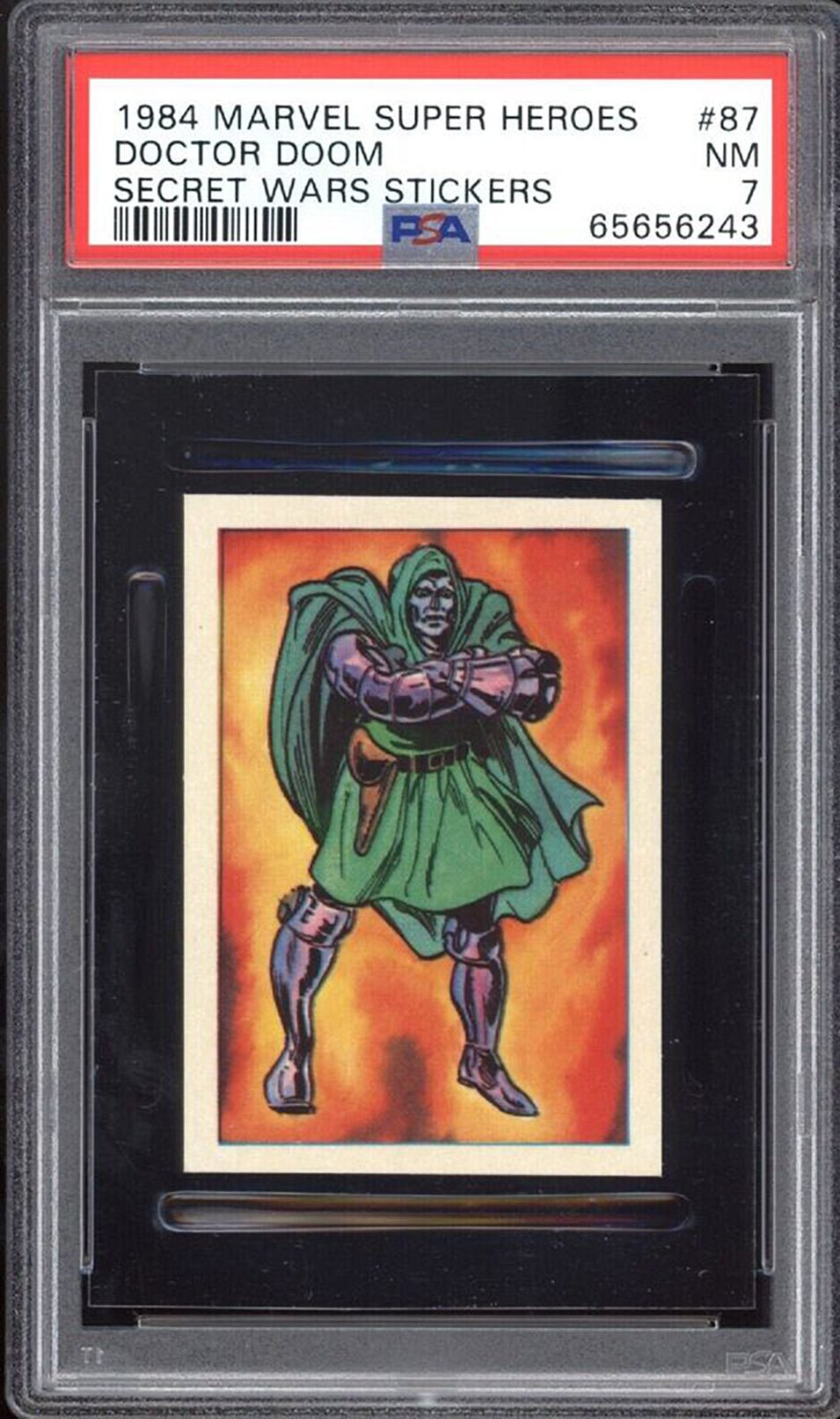 DOCTOR DOOM PSA 7 1984 Marvel Super Heroes Secret Wars Sticker #87 C1 Marvel Graded Cards Sticker - Hobby Gems