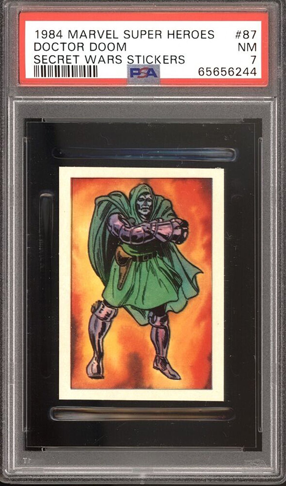 DOCTOR DOOM PSA 7 1984 Marvel Super Heroes Secret Wars Sticker #87 C2 Marvel Graded Cards Sticker - Hobby Gems