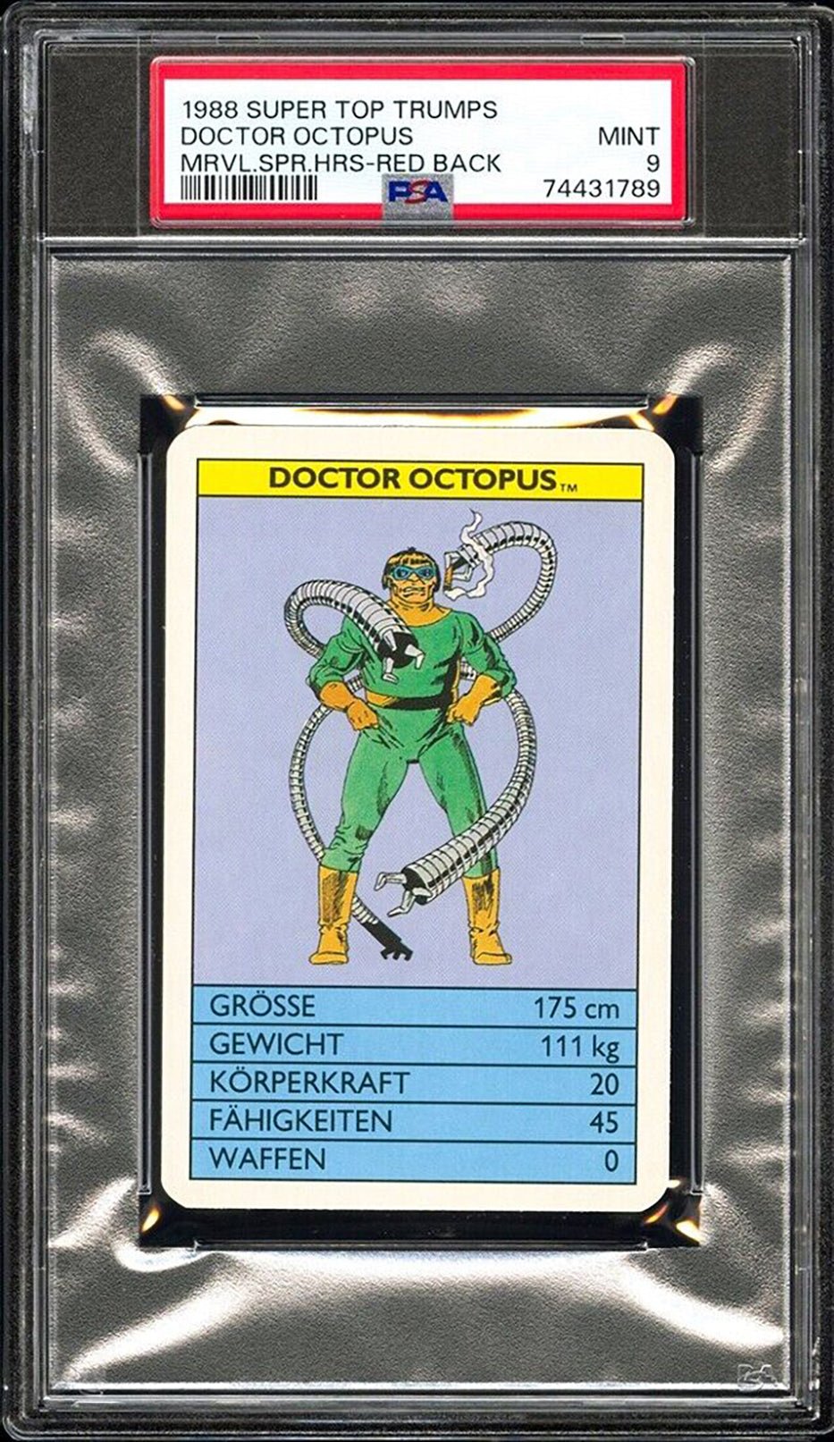 DOCTOR OCTOPUS PSA 9 1988 Super Top Trumps Marvel Super Heroes Red Back Marvel Base Graded Cards - Hobby Gems