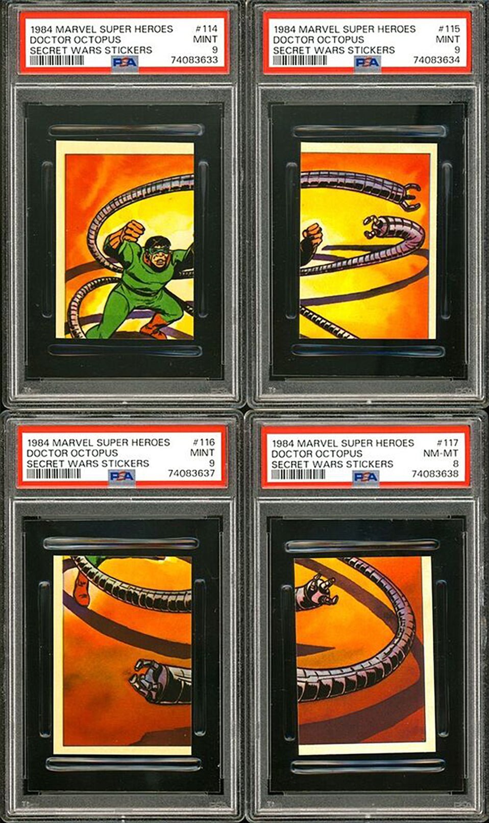 DOCTOR OCTOPUS PSA 9 8 1984 Marvel Super Heroes Secret Wars Sticker #114 #115 #116 #117 Marvel Graded Cards Sticker - Hobby Gems