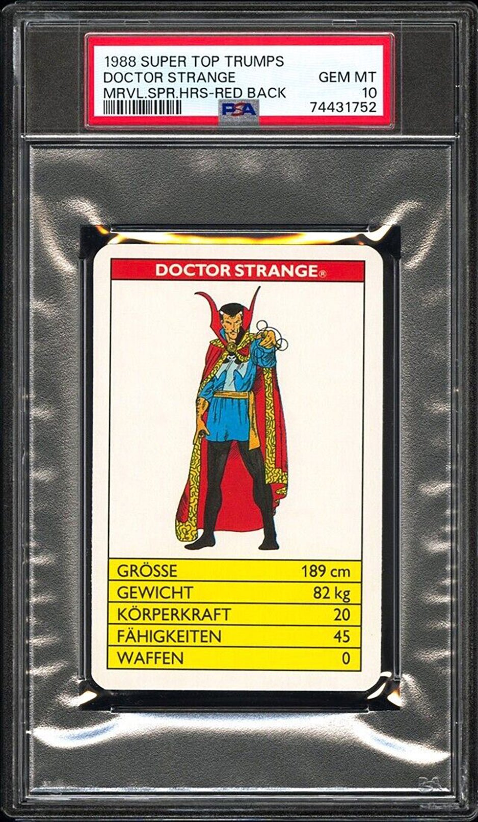 DOCTOR STRANGE PSA 10 1988 Super Top Trumps Marvel Super Heroes Red Back Marvel Base Graded Cards - Hobby Gems