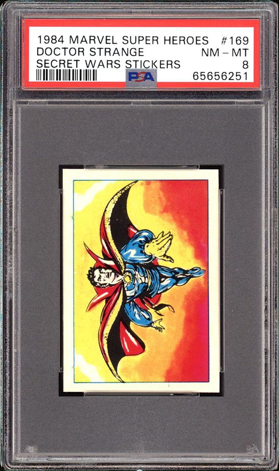 DOCTOR STRANGE PSA 8 1984 Marvel Super Heroes Secret Wars Sticker #169 C1 Marvel Graded Cards Sticker - Hobby Gems