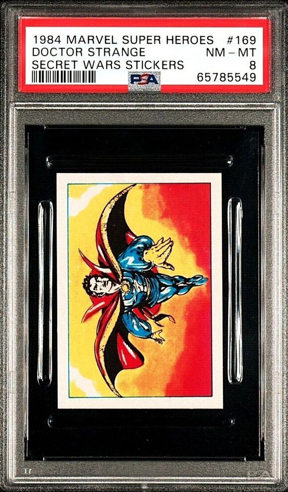 DOCTOR STRANGE PSA 8 1984 Marvel Super Heroes Secret Wars Sticker #169 C2 Marvel Graded Cards Sticker - Hobby Gems