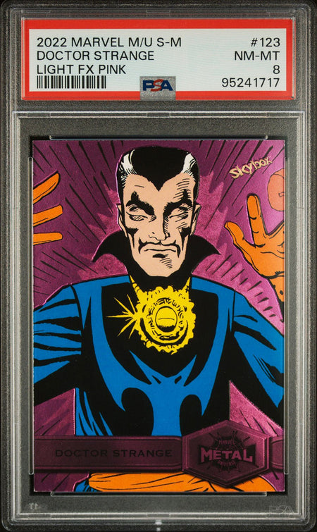 DOCTOR STRANGE PSA 8 2022 Skybox Marvel Metal Universe Spider - Man Light FX Pink #123 73/75 Marvel Graded Cards Parallel Serial Numbered - Hobby Gems