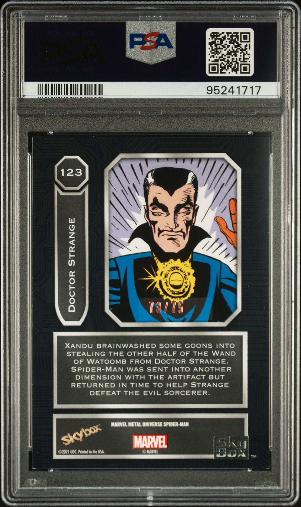 DOCTOR STRANGE PSA 8 2022 Skybox Marvel Metal Universe Spider - Man Light FX Pink #123 73/75 Marvel Graded Cards Parallel Serial Numbered - Hobby Gems