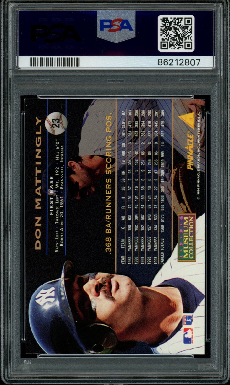 DON MATTINGLY PSA 8 1994 Pinnacle Museum Collection #23 Baseball Graded Cards Parallel - Hobby Gems