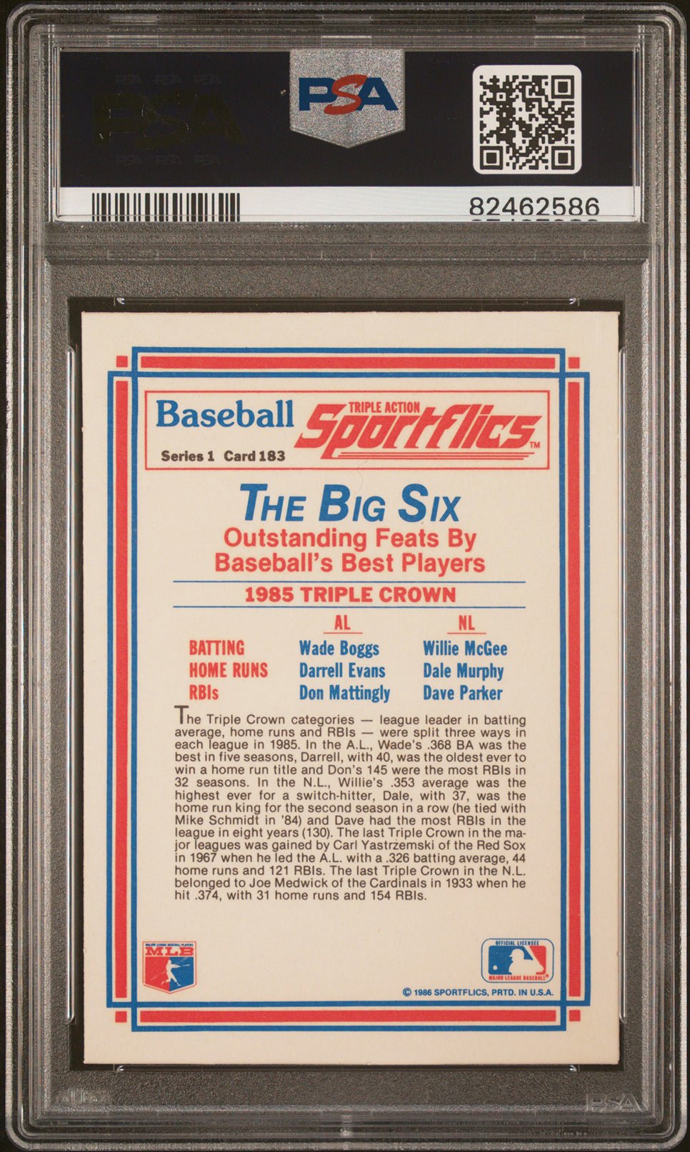 DON MATTINGLY The Big Six PSA 8 1986 Sportflics 1985 Triple Crown #183 Baseball Base Graded Cards - Hobby Gems