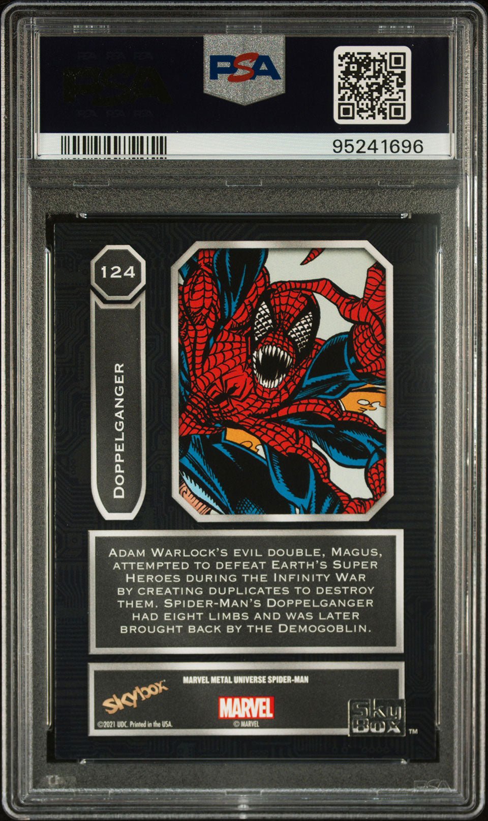 DOPPELGANGER Spider - Man PSA 8 2022 Skybox Marvel Metal Universe Spider - Man #124 Marvel Base Graded Cards - Hobby Gems