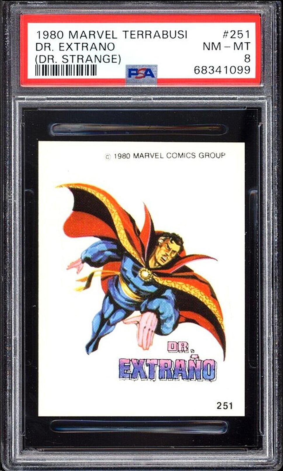 DR. STRANGE PSA 8 1980 Marvel Terrabusi Sticker #251 DR. Extrano Marvel Graded Cards Sticker - Hobby Gems