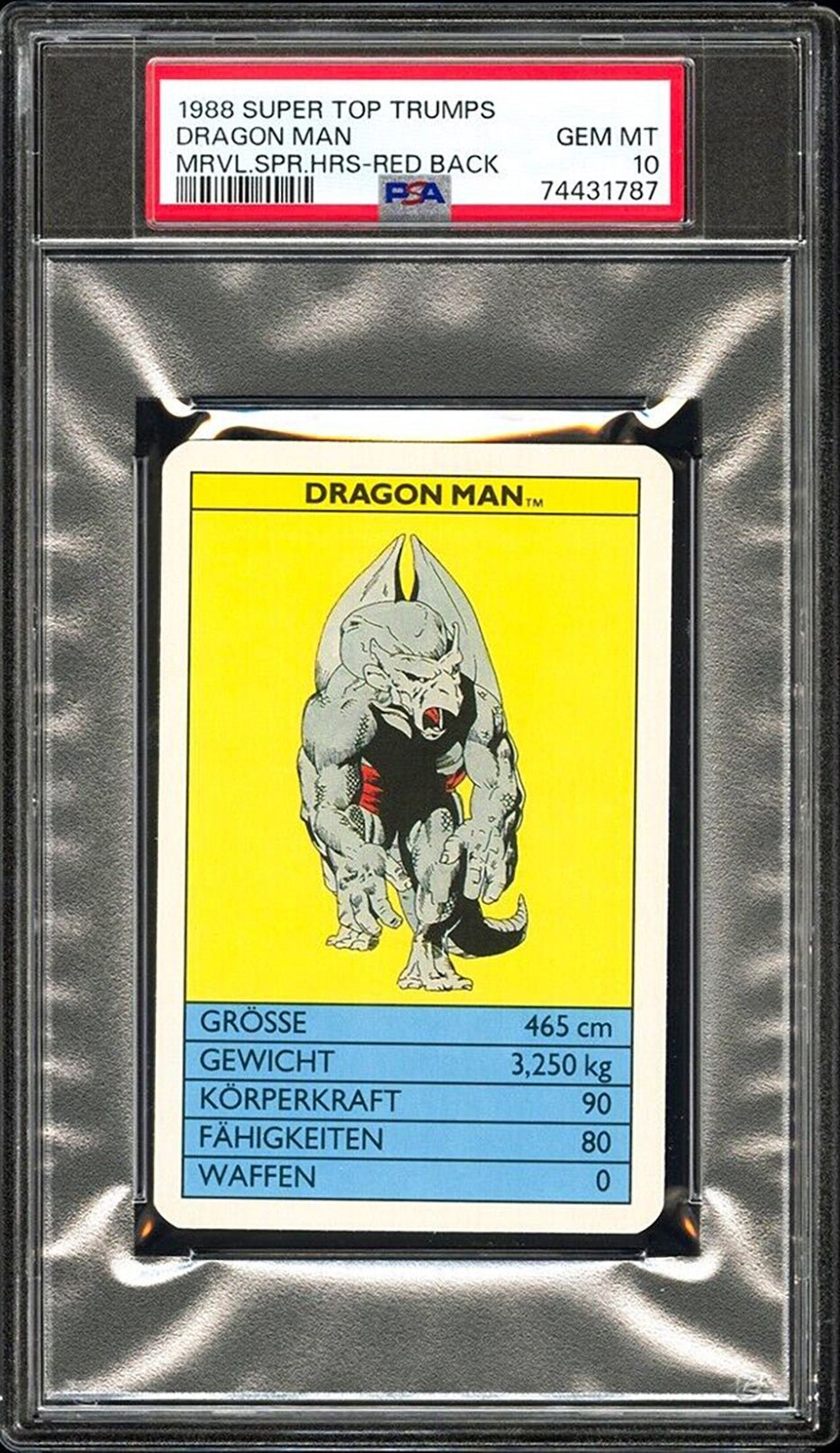 DRAGON MAN PSA 10 1988 Super Top Trumps Marvel Super Heroes Red Back Marvel Base Graded Cards - Hobby Gems