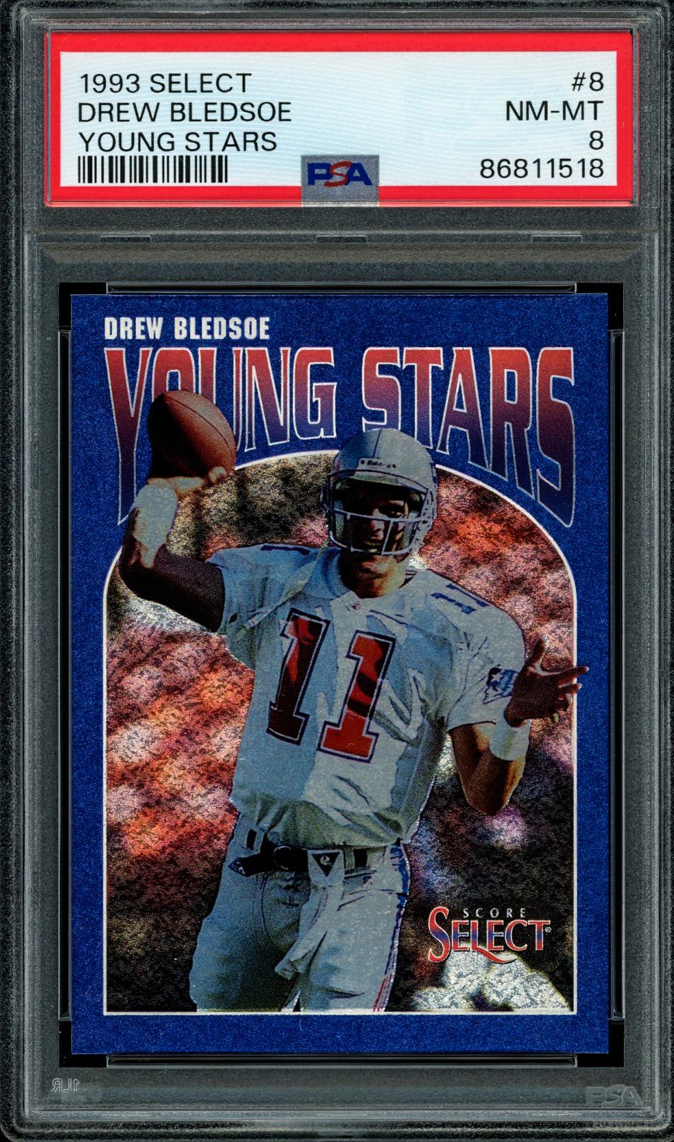 DREW BLEDSOE PSA 8 1993 Select Young Stars RC #8 Football Base Graded Cards RC - Hobby Gems