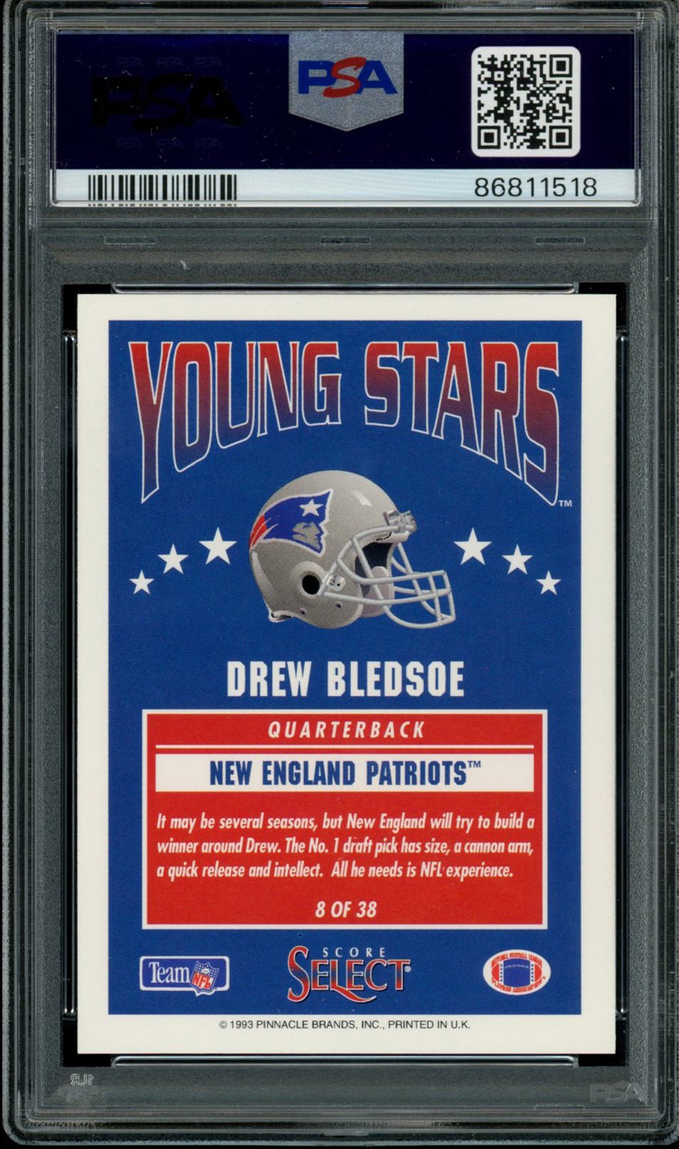 DREW BLEDSOE PSA 8 1993 Select Young Stars RC #8 Football Base Graded Cards RC - Hobby Gems