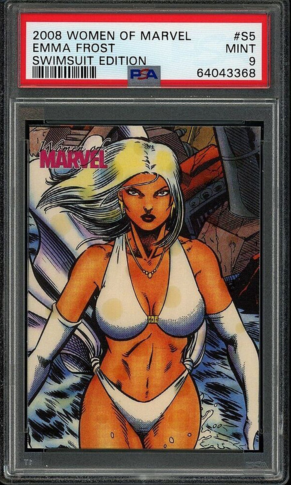 EMMA FROST PSA 9 2008 Rittenhouse Women of Marvel Swimsuit Edition #S5 C1 Marvel Graded Cards Insert - Hobby Gems